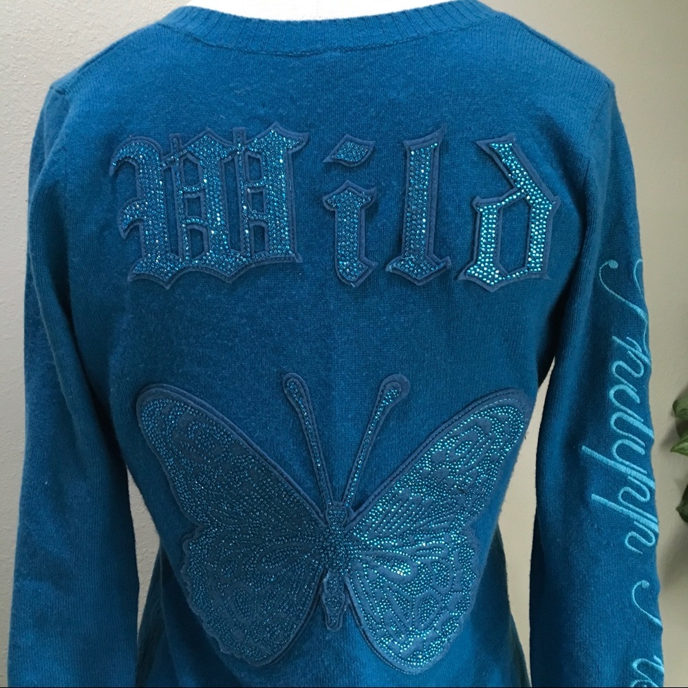 PHILIPP PLEIN BLUE WILD BUTTERFLY COUTURE SWEATER